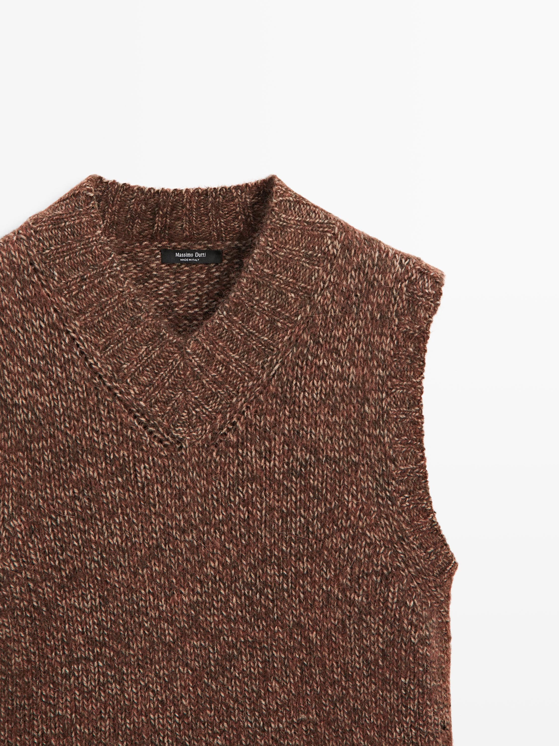 Veste sans manches chinée en laine d’alpaga